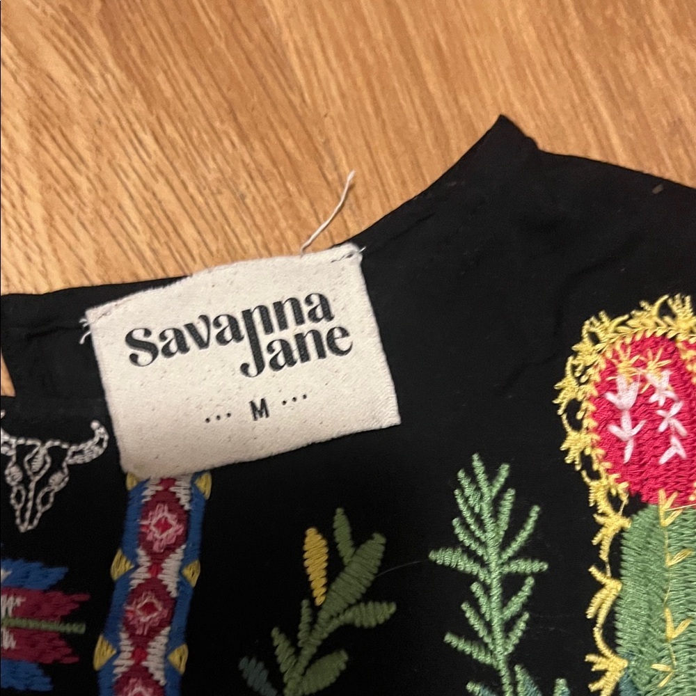 Savanna Jane Black Blouse with Floral Embroidery medium super soft - Picture 2 of 5